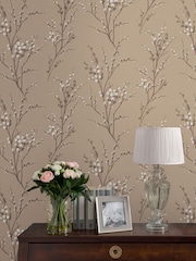 Laura Ashley Natural Pussy Willow 10M Wallpaper - Image 1 of 4