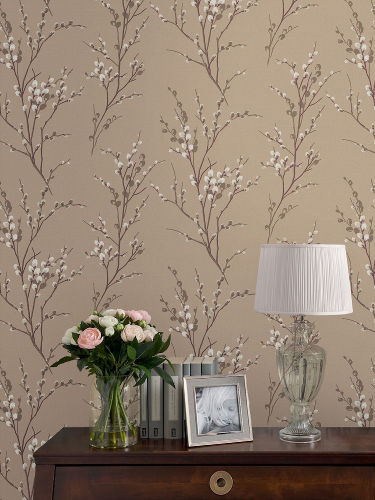 Laura Ashley Natural Pussy Willow 10M Wallpaper - Image 1 of 4