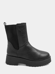 Yours Curve Black Extra Wide Fit Faux Leather Chunky Chelsea Boots - Image 2 of 5