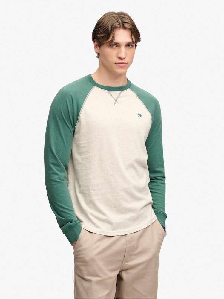 Superdry Green/Cream Vintage Athletic Baseball Top - Image 1 of 6