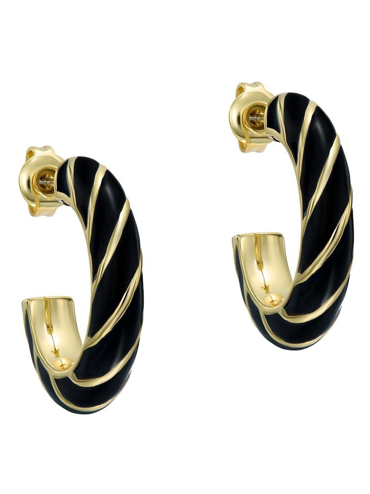 Ted Baker Black Gold Tone Tiffany: Twist Enamel Hoop Earrings - Image 1 of 7