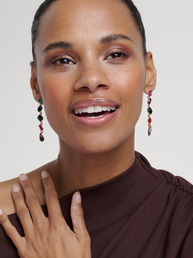 Ted Baker Multi Crystal Gold Tone Julianna: Jewel Chain Drop Earrings - Image 1 of 4 Ted Baker Multi Crystal Gold Tone Julianna: Jewel Chain Drop Earrings - Image 1 of 4