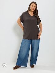 Yours Curve Brown Basic Grown On Sleeve Top - Image 2 of 6