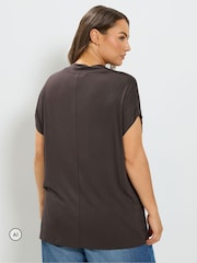 Yours Curve Brown Basic Grown On Sleeve Top - Image 3 of 6