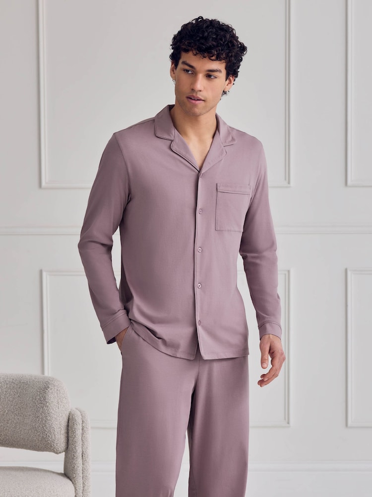 Chelsea Peers Purple Cotton Button Up Long Pyjama Set - Image 2 of 6 Chelsea Peers Purple Cotton Button Up Long Pyjama Set - Image 2 of 6
