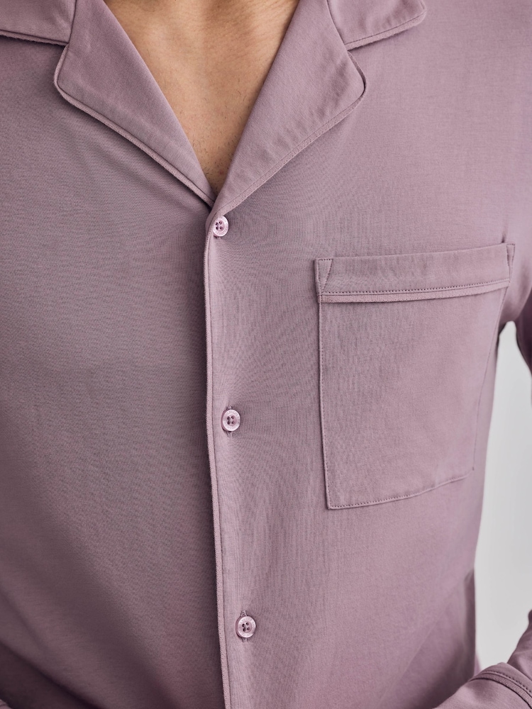 Chelsea Peers Purple Cotton Button Up Long Pyjama Set - Image 6 of 6 Chelsea Peers Purple Cotton Button Up Long Pyjama Set - Image 6 of 6