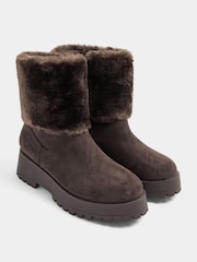 Yours Curve Brown Wide Fit Faux Suede Wedge Chelsea Boots in Extra Wide EEE Fit - Image 3 of 5