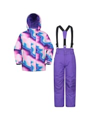 Mountain Warehouse Purple Kids Printed Ski Jacket & Trousers Set - Image 1 of 7