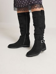 Noir - Bottes Yours Curve hauteur genou avec boucle en faux daim en Wide E Fit - Image 1 de 5