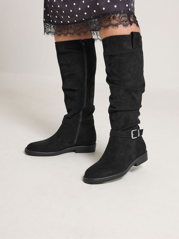 Noir - Bottes Yours Curve hauteur genou avec boucle en faux daim en Wide E Fit - Image 1 de 5 Noir - Bottes Yours Curve hauteur genou avec boucle en faux daim en Wide E Fit - Image 1 de 5