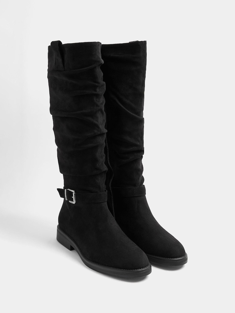 Noir - Bottes Yours Curve hauteur genou avec boucle en faux daim en Wide E Fit - Image 2 de 5 Noir - Bottes Yours Curve hauteur genou avec boucle en faux daim en Wide E Fit - Image 2 de 5
