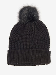 Barbour® Black Saltburn Cable Knit Pom Beanie Logo Hat - Image 7 of 9