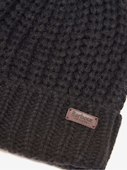 Barbour® Black Saltburn Cable Knit Pom Beanie Logo Hat - Image 8 of 9
