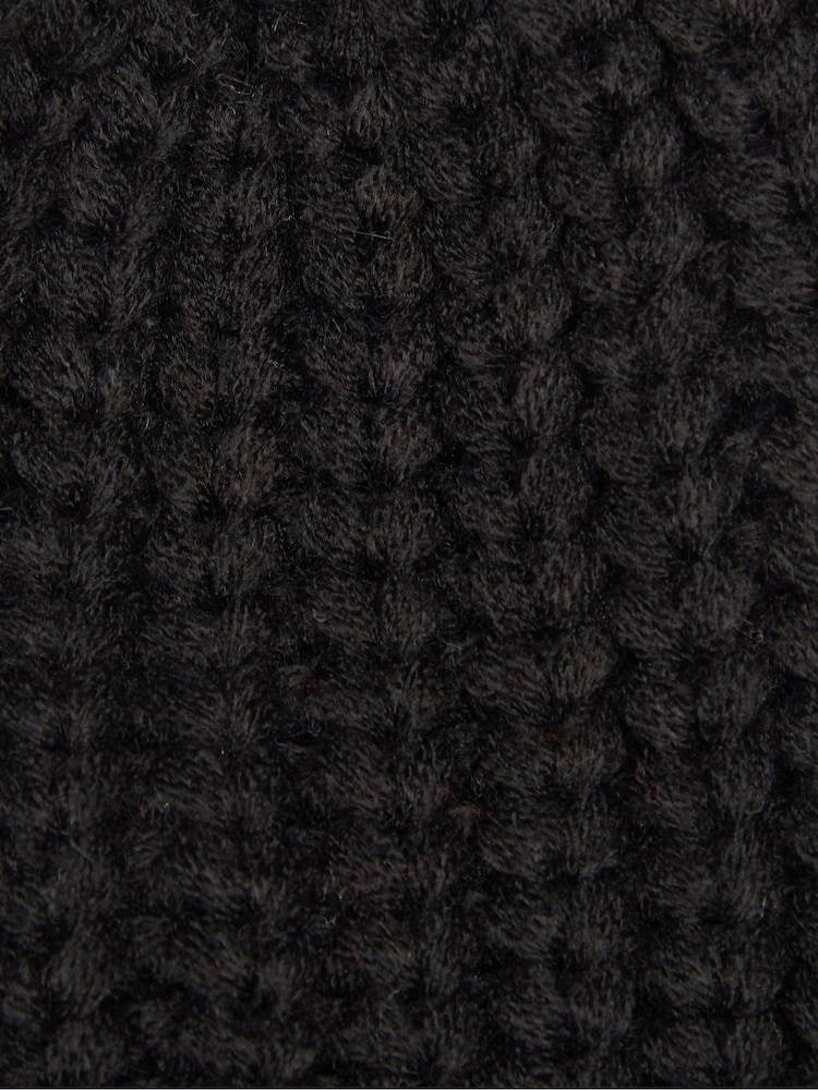 Barbour® Black Saltburn Cable Knit Pom Beanie Logo Hat - Image 9 of 9