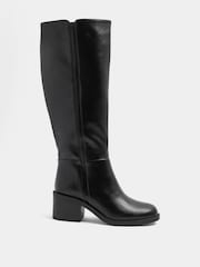 Yours Curve Black Faux Leather Knee High Boots in Extra Wide EEE Fit - Image 2 of 5