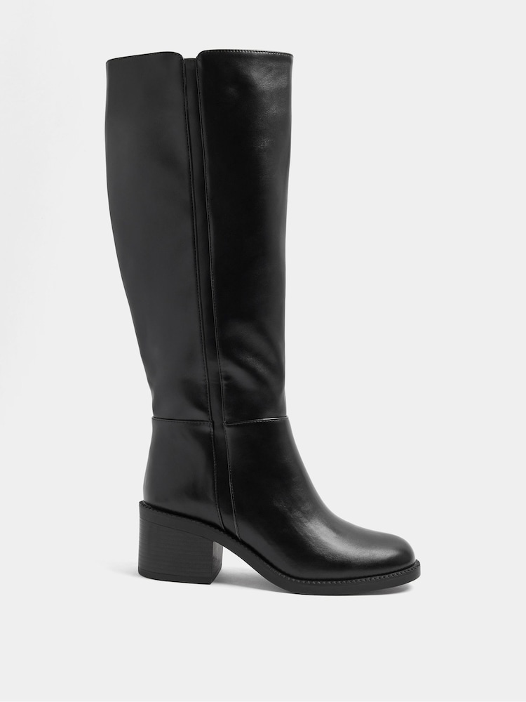 Yours Curve Black Faux Leather Knee High Boots in Extra Wide EEE Fit - Image 2 of 5 Yours Curve Black Faux Leather Knee High Boots in Extra Wide EEE Fit - Image 2 of 5