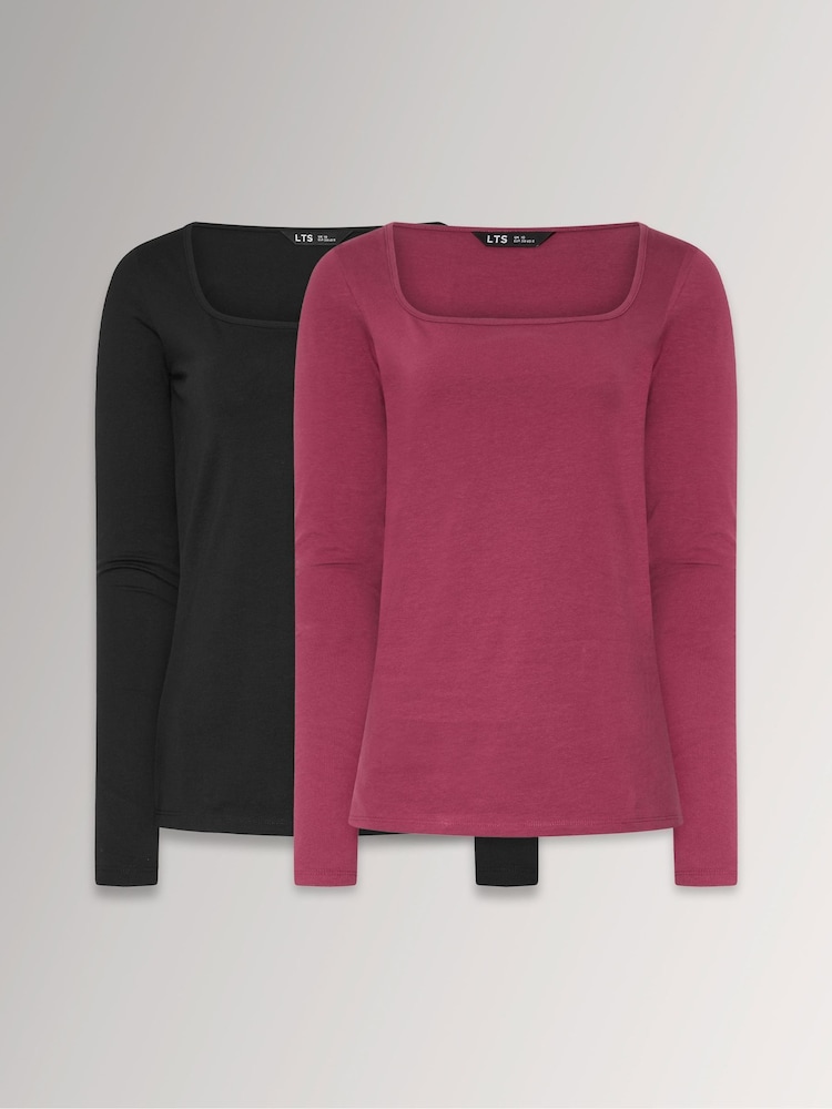 Long Tall Sally Black/Red Square Neck Tops 2 Pack - Image 1 of 7 Long Tall Sally Black/Red Square Neck Tops 2 Pack - Image 1 of 7