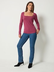 Long Tall Sally Black/Red Square Neck Tops 2 Pack - Image 3 of 7