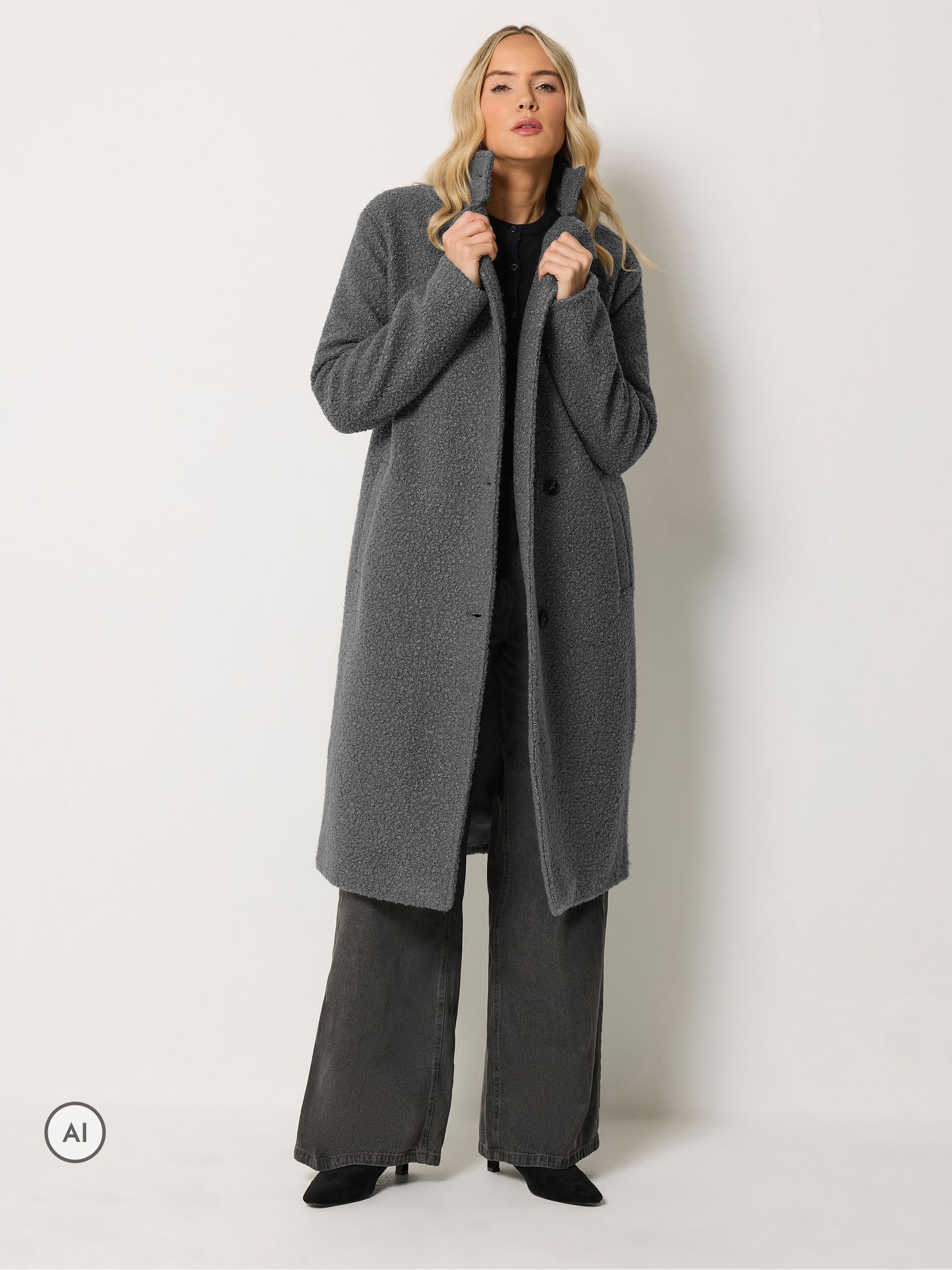 Long Tall Sally Women's Grey Tall Boucle Funnel Neck Coat In | Size: 20 - Image 3