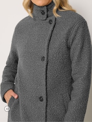 Long Tall Sally Grey Bouclé Funnel Neck Trench Coat - Image 4 of 6