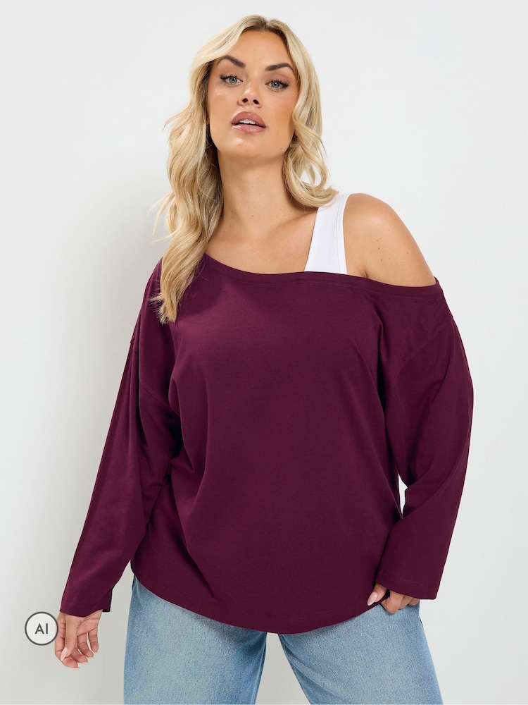 Yours Curve Red 2 In 1 Long Sleeve Insert T-Shirt - Image 1 of 7