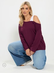 Yours Curve Red 2 In 1 Long Sleeve Insert T-Shirt - Image 2 of 7