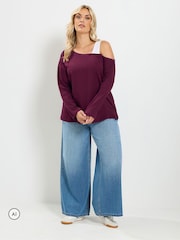 Yours Curve Red 2 In 1 Long Sleeve Insert T-Shirt - Image 3 of 7