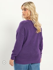 Yours Curve Purple Knitted V-Neckline Jumper - Image 3 of 6