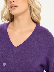 Yours Curve Purple Knitted V-Neckline Jumper - Image 4 of 6