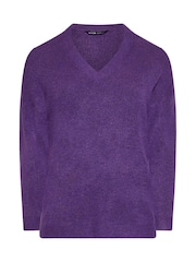 Yours Curve Purple Knitted V-Neckline Jumper - Image 5 of 6