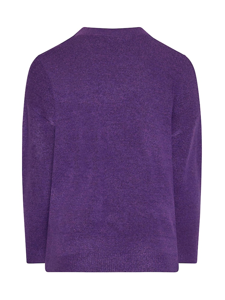 Yours Curve Purple Knitted V-Neckline Jumper - Image 6 of 6