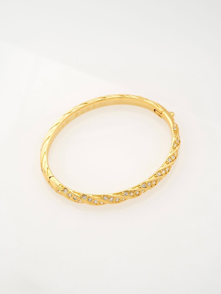 Ted Baker Gold Tone Torvi: Crystal Twist Hinged Bangle Bracelet - Image 1 of 7