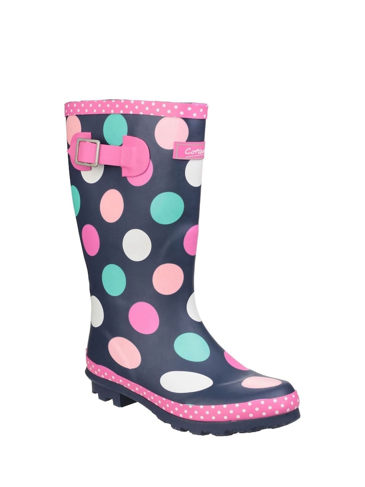 Cotswold Junoir Blue Waterproof Dotty Pull-On Wellies - Image 2 of 6