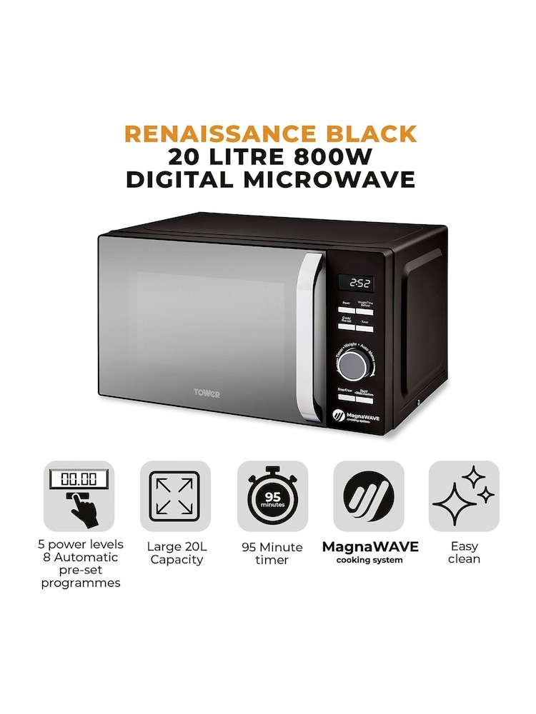 Tower Black Renaissance 20L 800W Microwave - Image 2 of 8