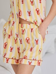 Chelsea Peers Yellow Lobster Stripe Print Short Pyjama Set - Image 3 of 6