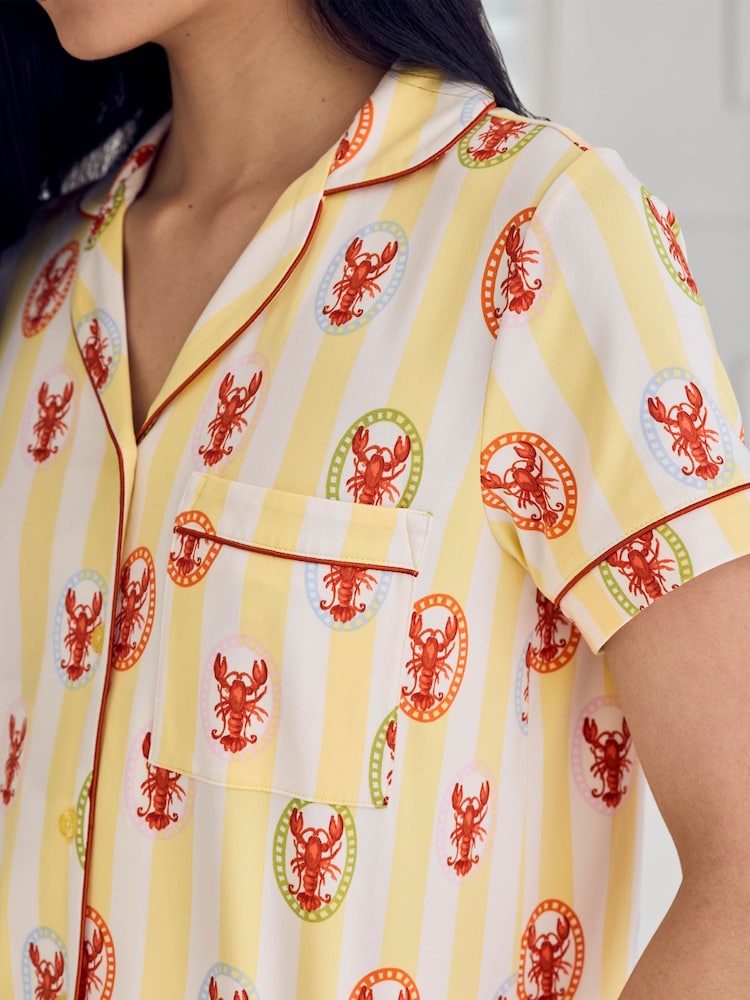 Chelsea Peers Yellow Lobster Stripe Print Short Pyjama Set - Image 6 of 6