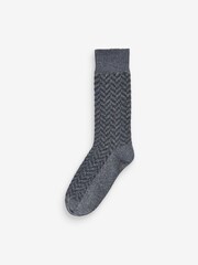 Grey/Blue Zig Zag Pattern Heavyweight Socks 4 Pack With Wool And Silk - Image 3 of 6