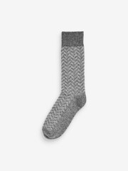 Grey/Blue Zig Zag Pattern Heavyweight Socks 4 Pack With Wool And Silk - Image 4 of 6