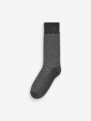 Grey/Blue Zig Zag Pattern Heavyweight Socks 4 Pack With Wool And Silk - Image 5 of 6