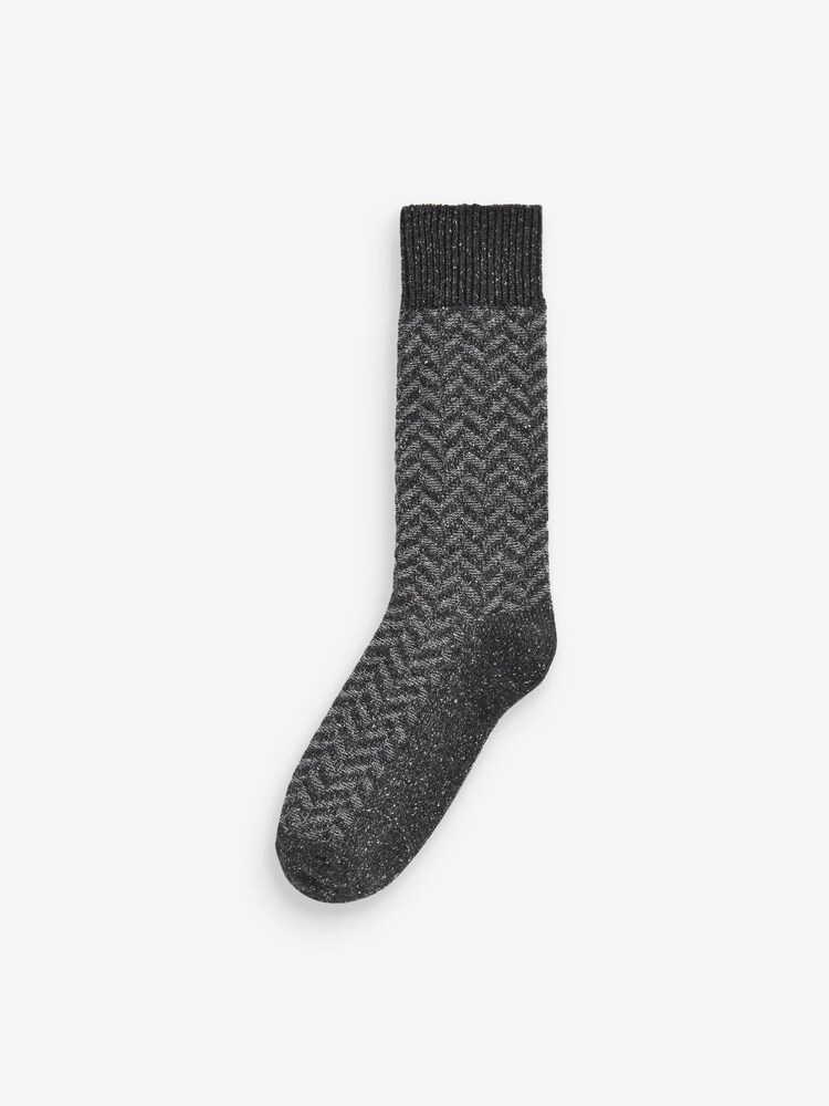 Gris/bleu motif zigzag - Lot de 4 chaussettes épaisses avec laine et soie - Image 5 of 6