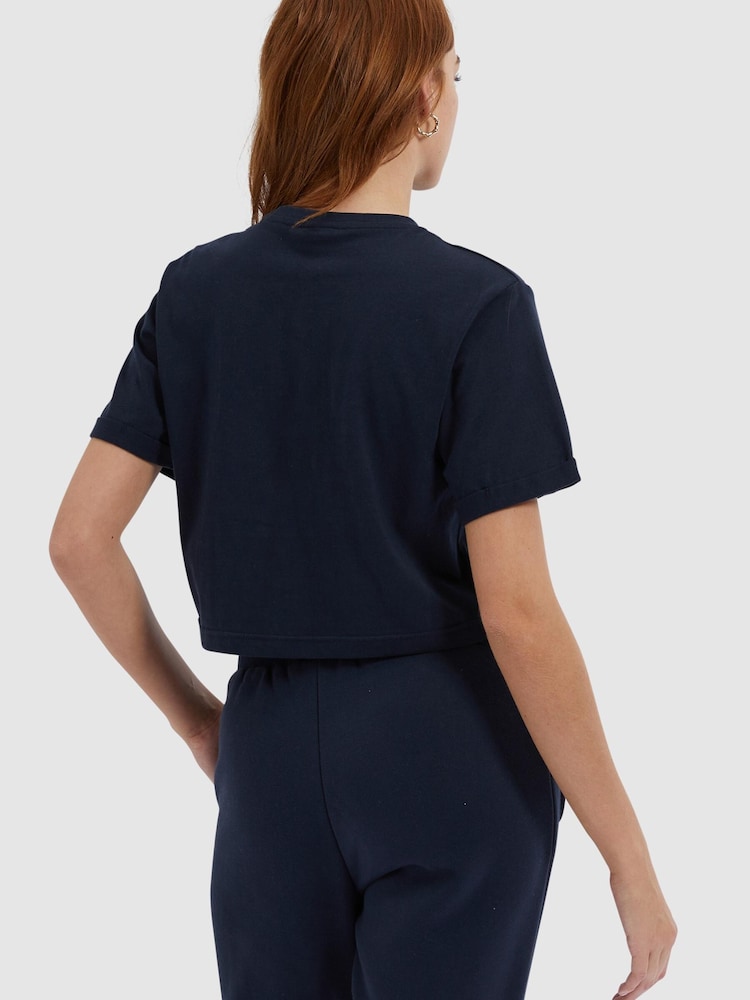 Ellesse™ 100% Cotton Navy Alberta Crop T-Shirt - Image 2 of 4 Ellesse™ 100% Cotton Navy Alberta Crop T-Shirt - Image 2 of 4