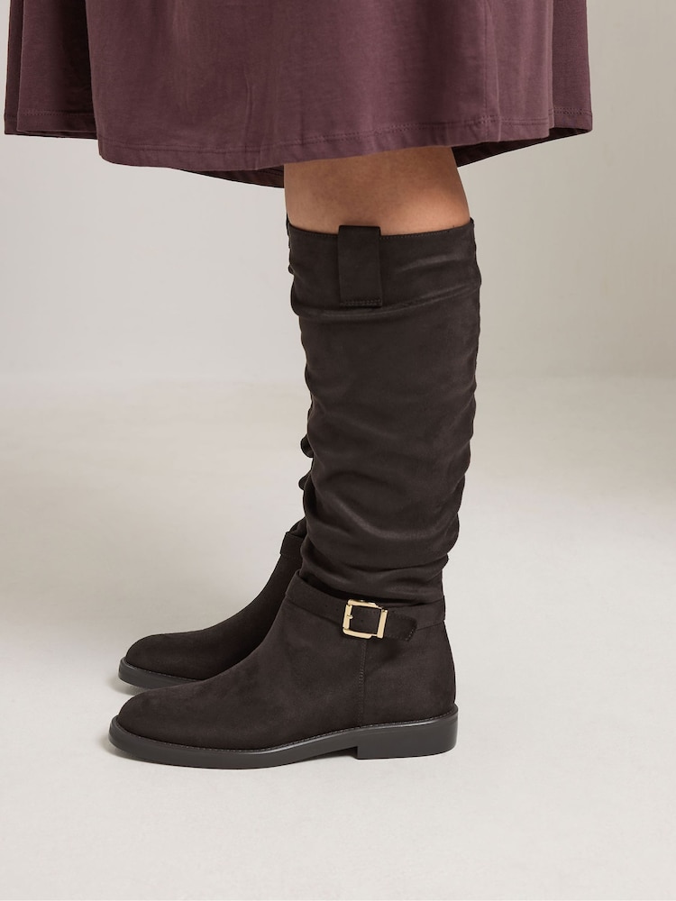 Brun - Bottes Yours Curve hauteur genou avec boucle en faux daim en Wide E Fit - Image 2 de 6