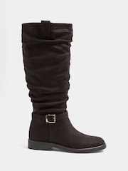 Brun - Bottes Yours Curve hauteur genou avec boucle en faux daim en Wide E Fit - Image 3 de 6