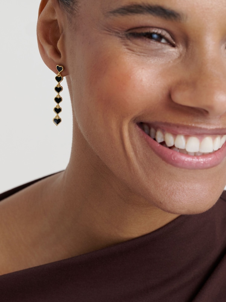 Ted Baker Black Crystal Gold Tone Hartley: Enamel Heart Drop Earrings - Image 1 of 7 Ted Baker Black Crystal Gold Tone Hartley: Enamel Heart Drop Earrings - Image 1 of 7