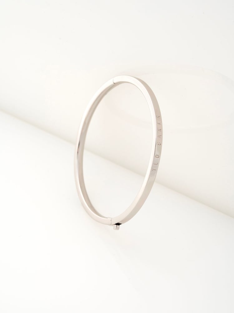 Ted Baker Plain Metal Silver Tone Chrishell: Logo Slim Bangle Bracelet - Image 1 of 7
