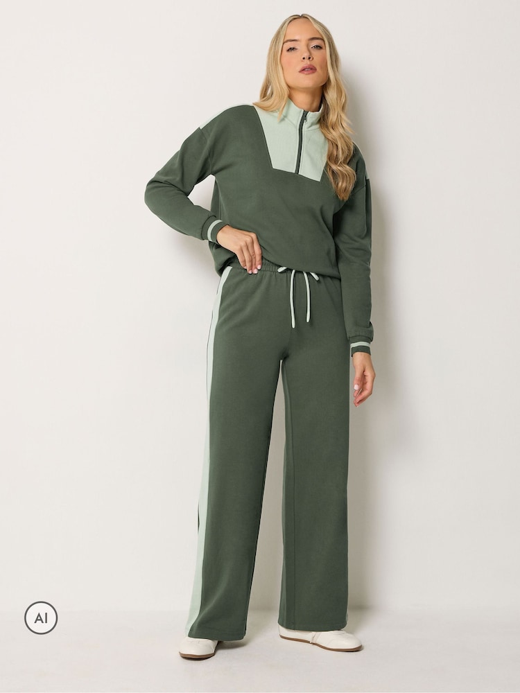 Long Tall Sally Green Colour Block Quarter Zip Sweatshirt - Image 2 of 6 Long Tall Sally Green Colour Block Quarter Zip Sweatshirt - Image 2 of 6