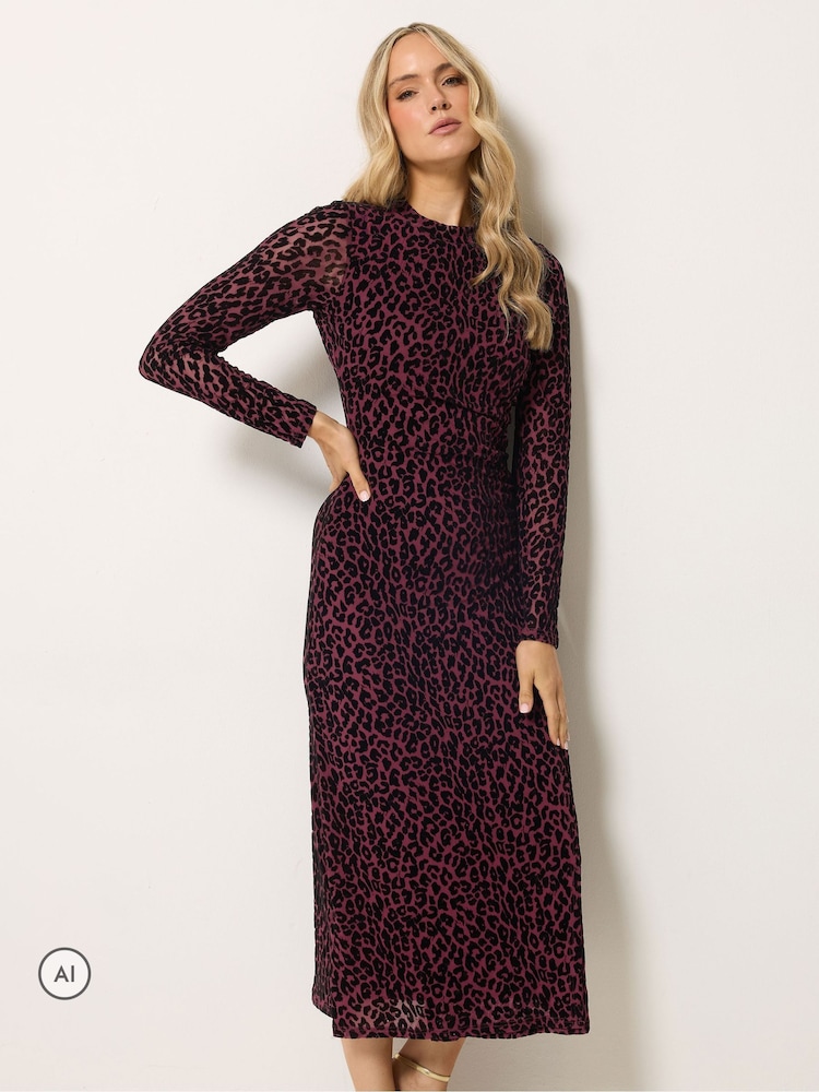 Long Tall Sally Red Flock High Neck Midaxi Dress - Image 1 of 6 Long Tall Sally Red Flock High Neck Midaxi Dress - Image 1 of 6