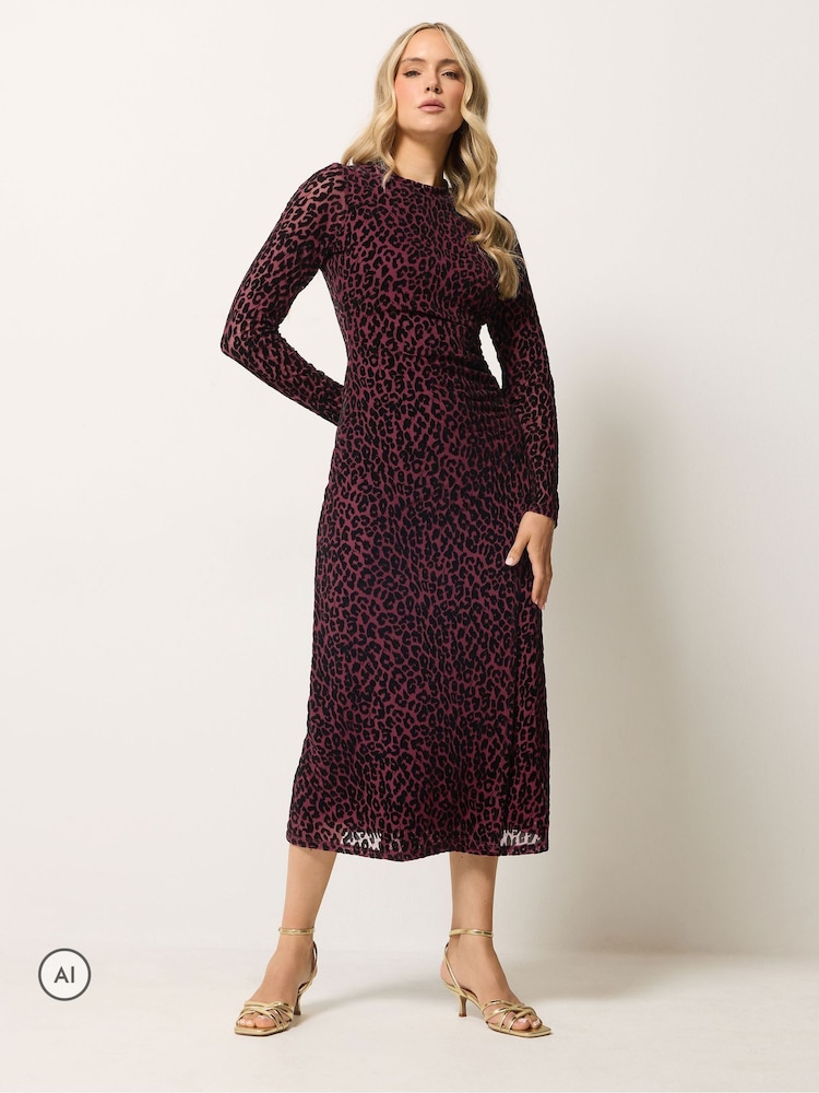 Long Tall Sally Red Flock High Neck Midaxi Dress - Image 2 of 6 Long Tall Sally Red Flock High Neck Midaxi Dress - Image 2 of 6