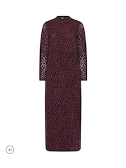 Long Tall Sally Red Flock High Neck Midaxi Dress - Image 5 of 6
