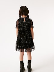 Black Sparkle Mesh Short Sleeve Tiered Party Dress (3-16yrs) - Image 5 of 8